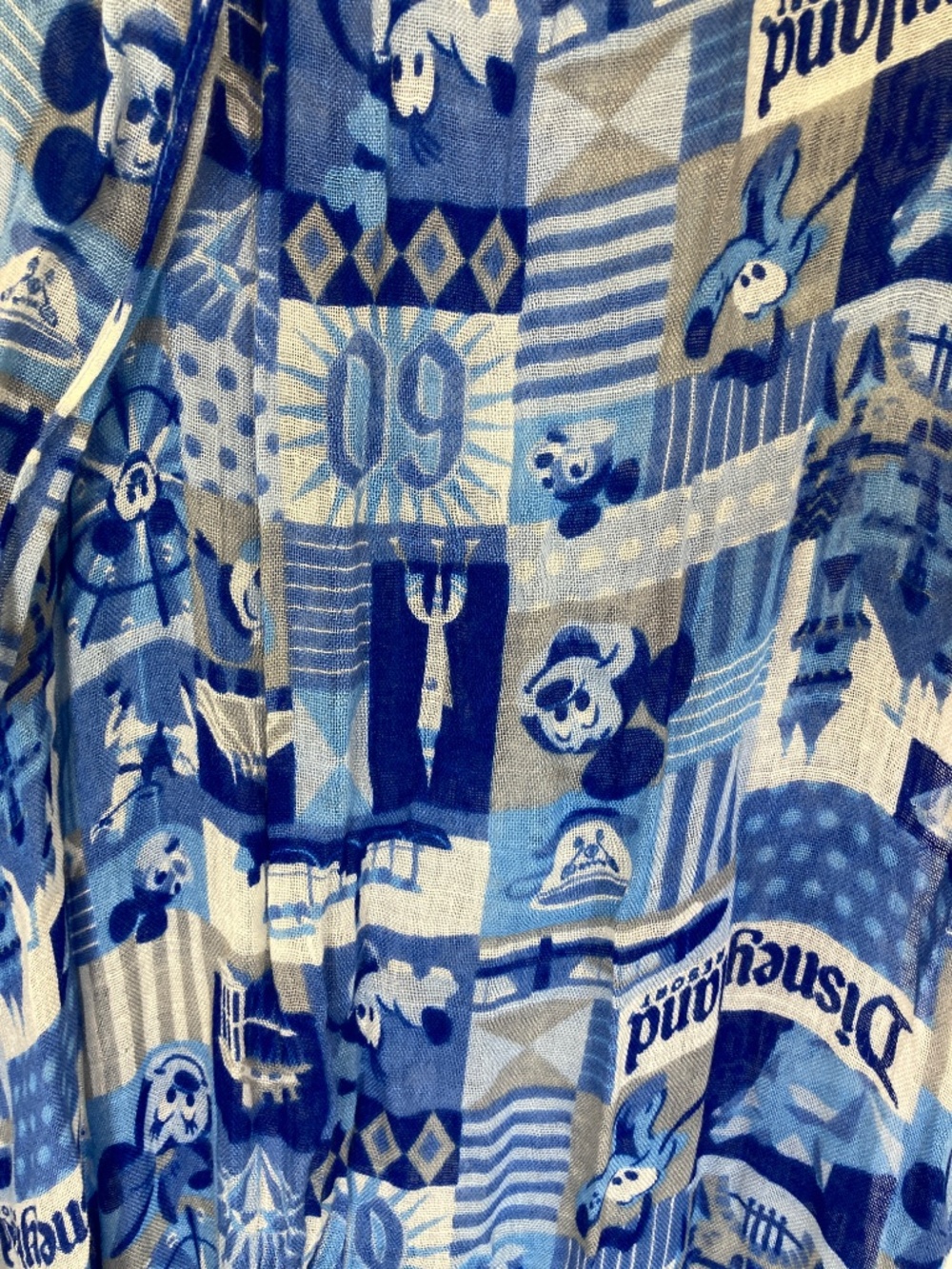 Disneyland Resort 60th Anniversary Scarf Light Weight Blue Missing Tag